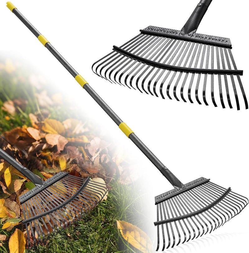 Lilyvane Garden Rake for Leaves: 18” Wide Metal Leaf Rake, 65” Long Adjustable Handle, Heavy Duty 25 Teeth, Fast Kids Women Large Lawn Yard Garden Leaf Cleanup Gardening Rakes: Grass,Debris,Pine Needles Pick - Image 1